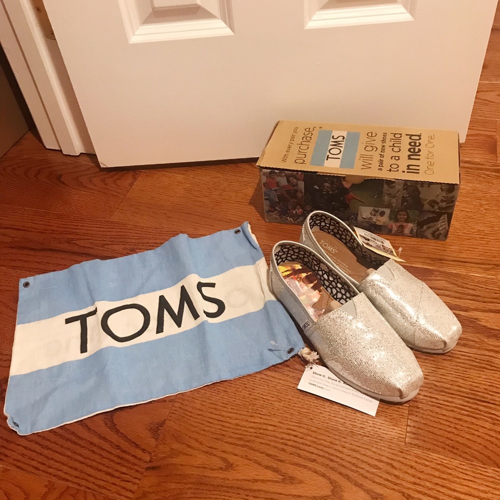 Toms Classic Silver Glitter Slip on